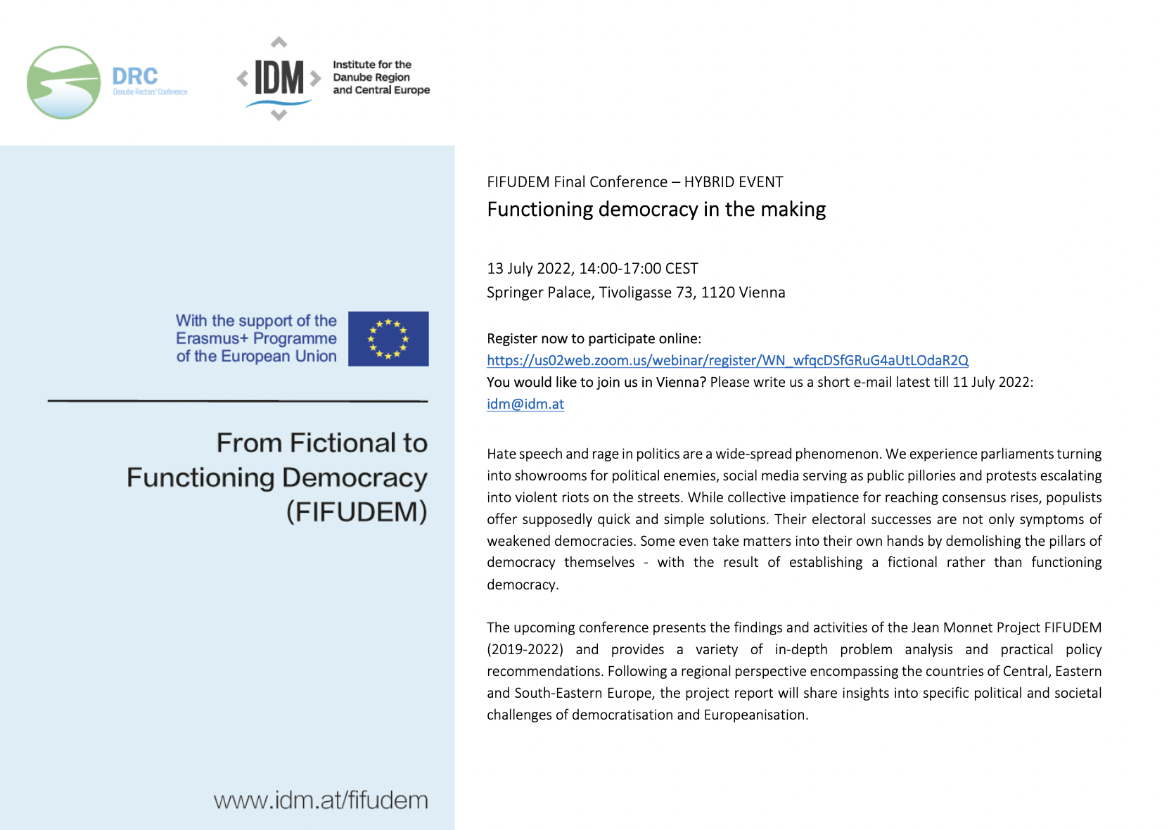 FIFUDEM Final Conference: "Functioning democracy in the making"